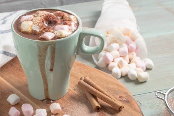 istock Winter hot drink. Hot chocolate or cocoa with marshmallow and spices 1063938312