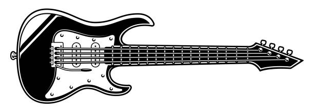 czarno-biała ilustracja gitary elektrycznej - gitara elektryczna ilustracje stock illustrations