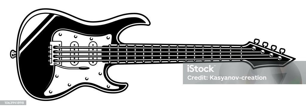 Black and white illustration of electric guitar Black and white illustration of electric guitar on white background. Guitar stock vector