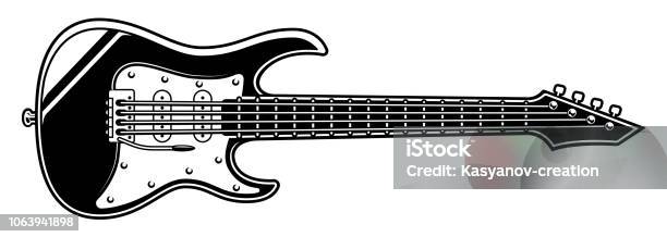Black And White Illustration Of Electric Guitar Stock Illustration - Download Image Now - Guitar, Electric Guitar, Early Rock & Roll