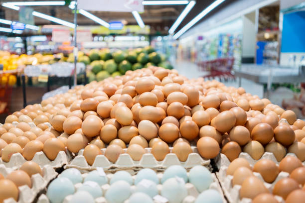 Chicken eggs on the package in the supermarket
