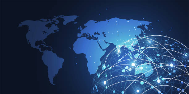 istock Global network connection. World map point and line composition concept of global business. Vector Illustration 1063947650