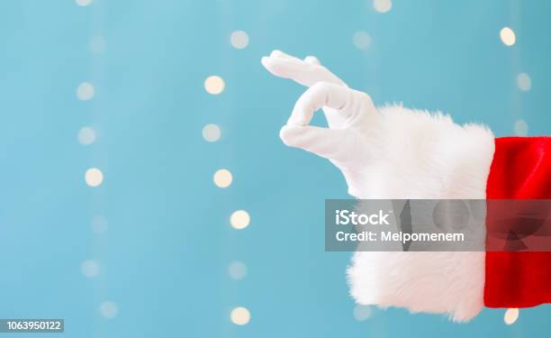 Santa With Okay Gesture Stock Photo - Download Image Now - Agreement, Backgrounds, Blue
