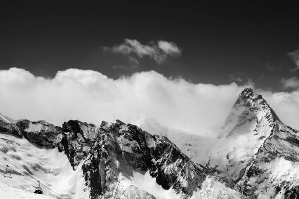 istock Black and white view on ski resort at snow winter 1063950990