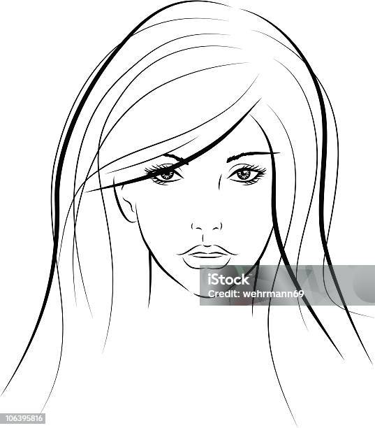 Womans Portrait Stock Illustration - Download Image Now - Line Art, Human Face, Human Lips