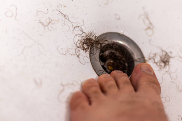 istock Pubic hair clogged shower drain 1063966204