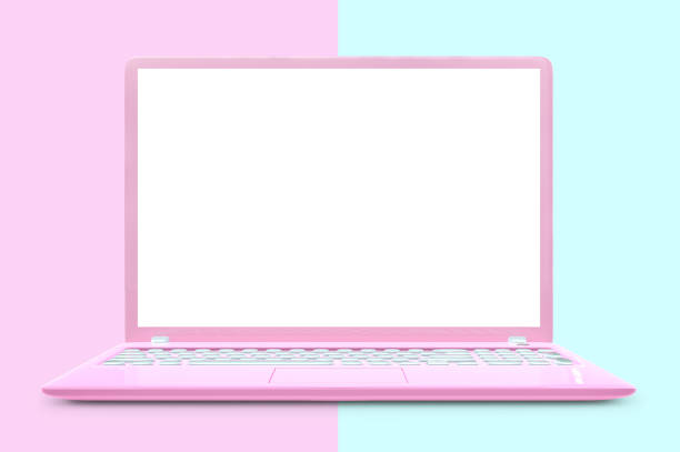 istock Mock up laptop pink color with blank screen isolated 1063971120