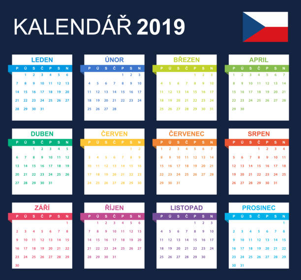 istock Czech Calendar for 2019. Scheduler, agenda or diary template. Week starts on Monday 1063974488