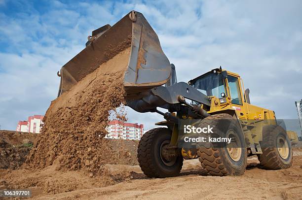 Wheel Loader At Eathmoving Works Stock Photo - Download Image Now - Construction Site, Backhoe, Construction Industry