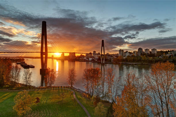 Fall colours on riversides at sunset Fall colours on riversides at sunset new westminster stock pictures, royalty-free photos & images