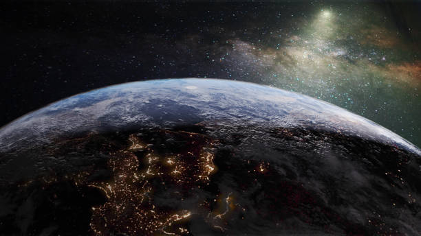 Earth with Night Lights and Milky Way