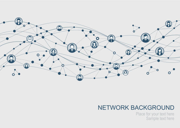 ilustraciones, imágenes clip art, dibujos animados e iconos de stock de resumen red - connection node computer network communication