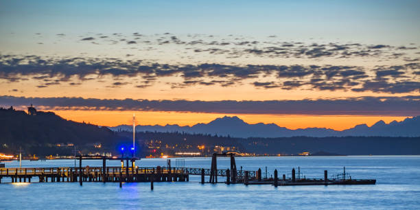 istock Docks and sunset at Tacoma bay in Washington 1064001944