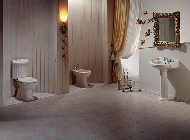 wc di lusso - sink bathroom pedestal tile foto e immagini stock