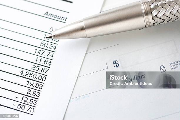 Pen Blank Check And Credit Card Balance Stock Photo - Download Image Now - Bank Statement, Banking, Blank