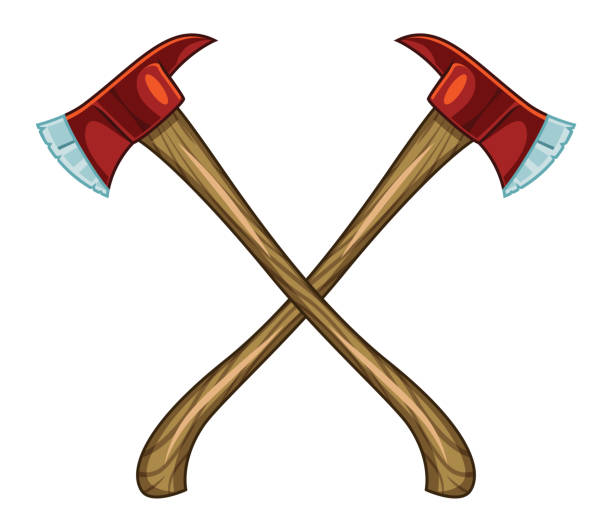 Isolated Firefighters Axes Crossed A pair of firefighters axes crossed and isolated against a blank background axe stock illustrations