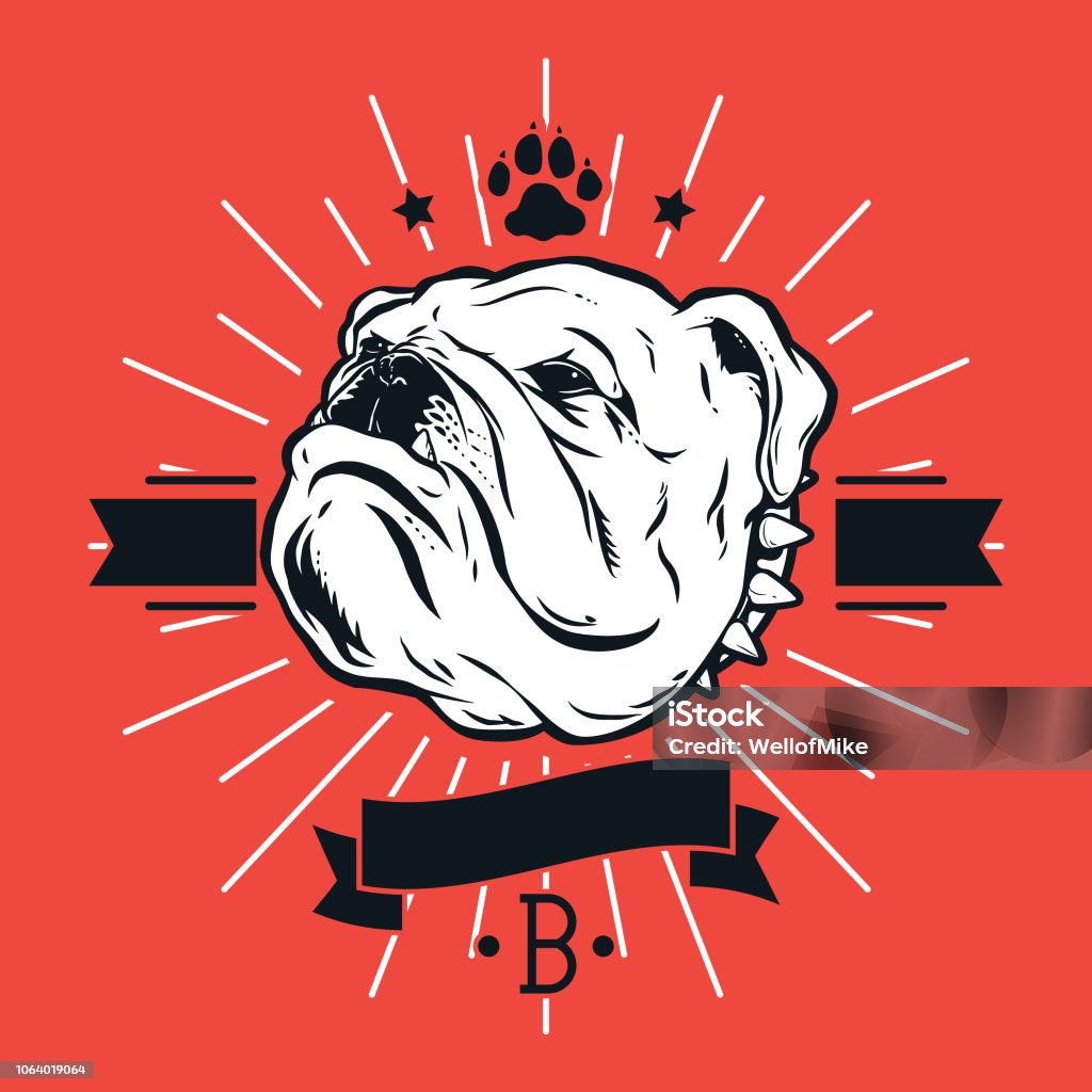 Design de T-Shirt Bulldog sur rouge - clipart vectoriel de Bouledogue libre de droits