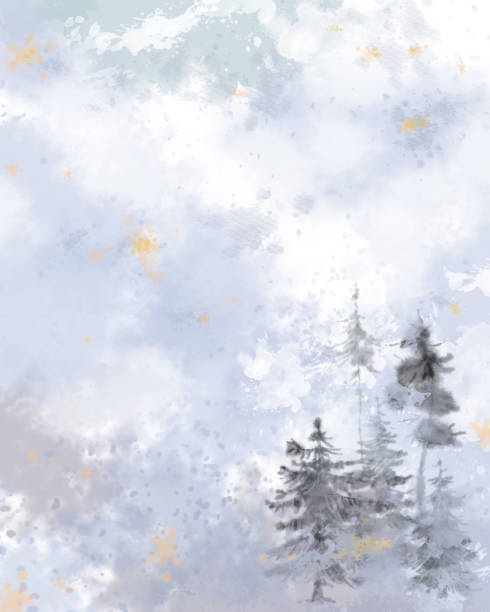 istock Foggy Forest Landscape in Watercolor Splashes and Gradients. 1064021608