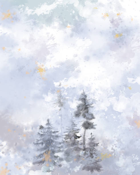 istock Foggy Forest Landscape in Watercolor Splashes and Gradients. 1064021612