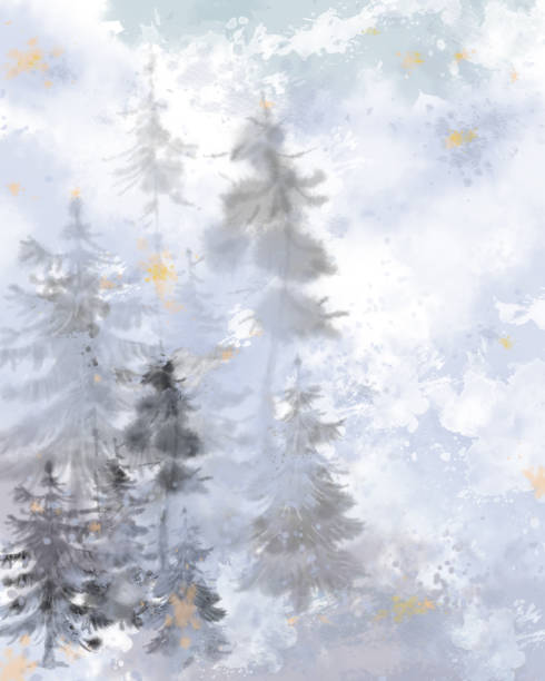 istock Foggy Forest Landscape in Watercolor Splashes and Gradients. 1064021618