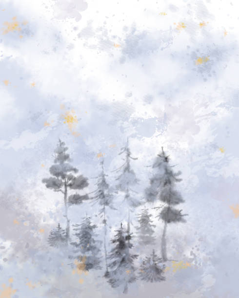 istock Foggy Forest Landscape in Watercolor Splashes and Gradients. 1064021620
