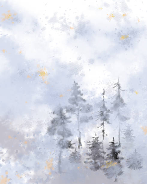 istock Foggy Forest Landscape in Watercolor Splashes and Gradients. 1064021624