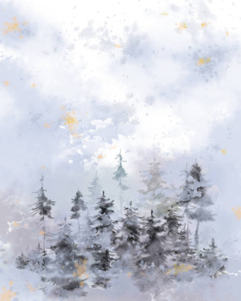 istock Foggy Forest Landscape in Watercolor Splashes and Gradients. 1064021632