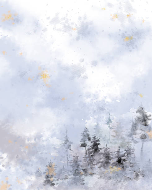 istock Foggy Forest Landscape in Watercolor Splashes and Gradients. 1064021638