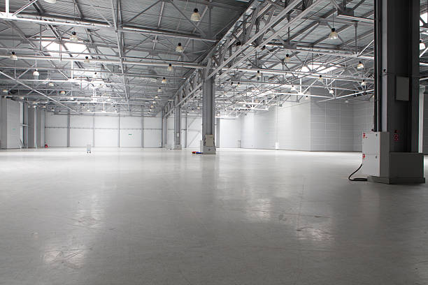 istock Wide angle of empty interior of modern warehouse 106402489