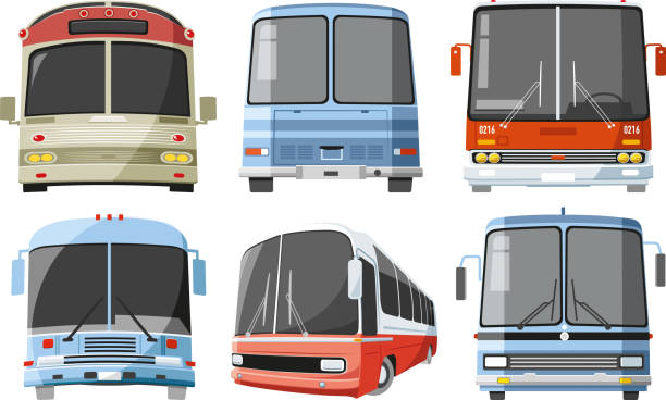ilustraciones, imágenes clip art, dibujos animados e iconos de stock de conjunto vintage de autobús - bus coach bus travel isolated
