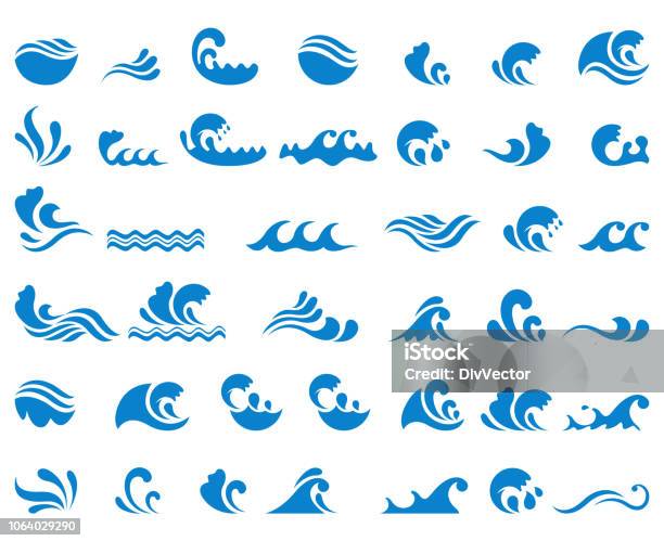 Wave Icon Set Stock Illustration - Download Image Now - Wave - Water, Wave Pattern, Sea
