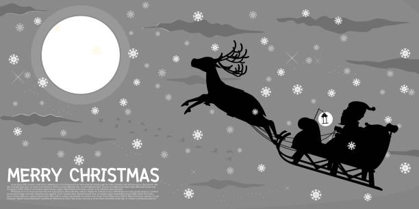 istock Silhouette of Santa  is flying  with his reindeer on night sky. 1064030958