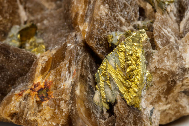 istock Macro mineral stone Barit Pyrit on a white background 1064032686