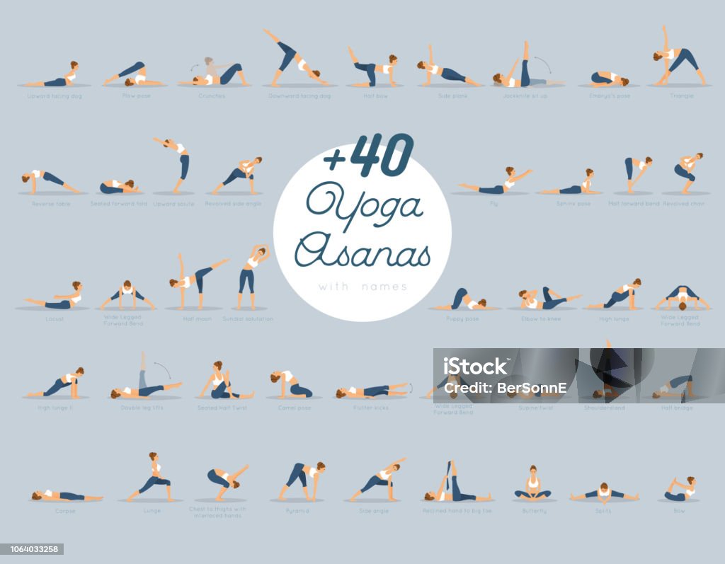 40 Yoga Asanas With Names Stock Illustration - Download Image Now ...