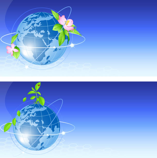 background with blue globe backgrounds with blue blooming globe. seven spot ladybird stock illustrations