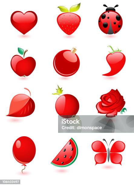 Glänzend Roten Symbole Stock Vektor Art und mehr Bilder von Apfel - Apfel, Marienkäfer, Abendball