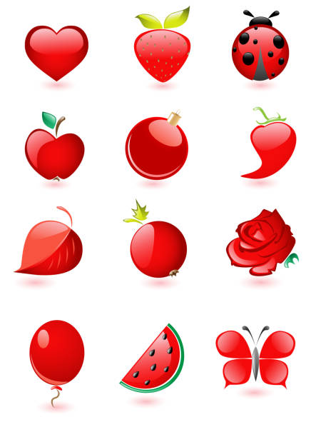 glossy red icons Collection of glossy red icons with drop shadow seven spot ladybird stock illustrations