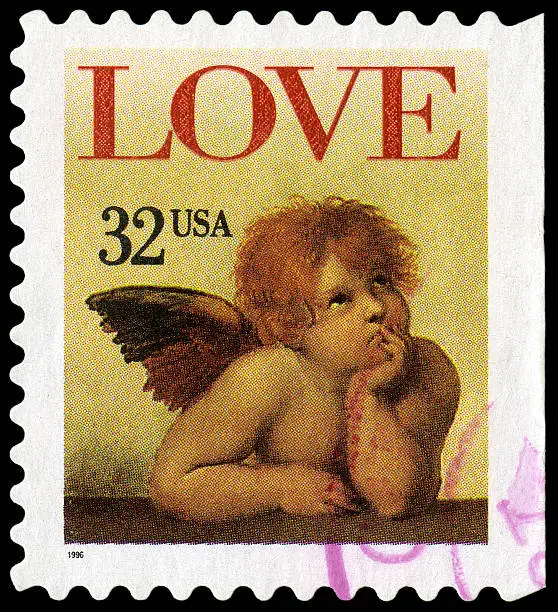 Raphael's Sistine Madonna Love Cherub stamp of 1986 - shows one of the cherubs