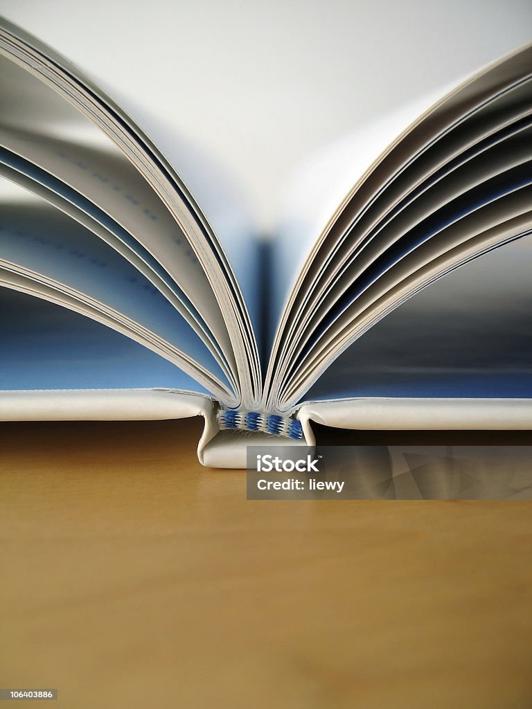 Close up of a spine of a book with open pages An open book. Advice Stock Photo
