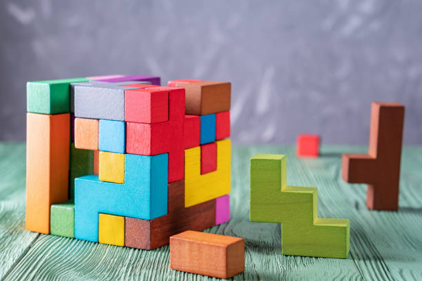 istock Concept of decision making process, creative, logical thinking. Geometric shapes in different colors. Logical tasks. Conundrum. 1064042778