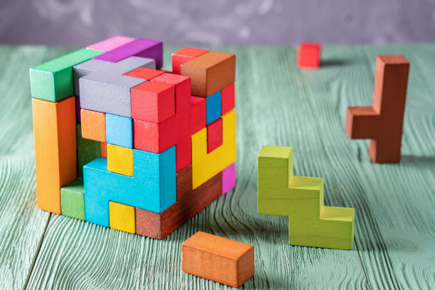 istock Concept of decision making process, creative, logical thinking. Geometric shapes in different colors. Logical tasks. Conundrum. 1064042800
