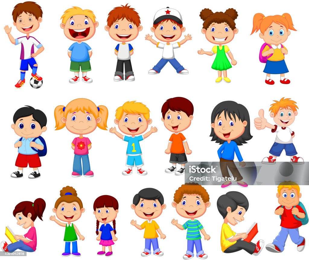 Cartoon Happy Children Collection Set Stock Illustration - Download Image  Now - Bag, Cute, Girls - iStock