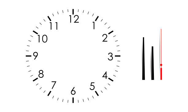 ilustraciones, imágenes clip art, dibujos animados e iconos de stock de esfera de reloj en blanco imitan para arriba con manecillas de hora, minuto y segundo - clock clock face blank isolated