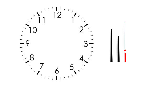 пустые часы лицо макет с часа, минуты и вторые руки - clock face stock illustrations