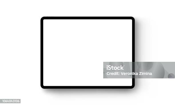 Black Tablet Computer Horizontal Mock Up Front View Stock Illustration - Download Image Now