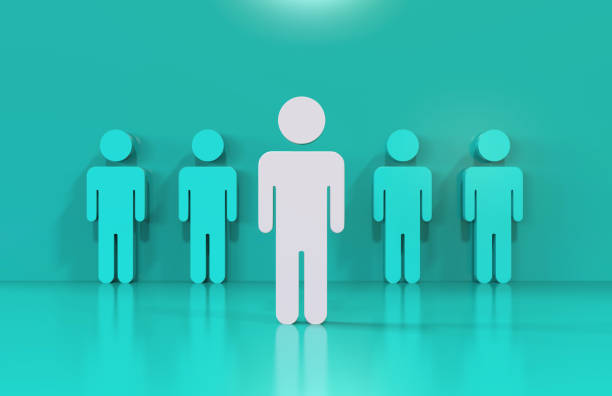 istock Stand out from the crowd and different creative idea concepts, man standing out of crowd, 3d illustration 1064044910