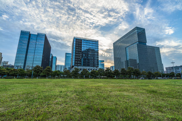 istock Buildings and green lawn 1064045516