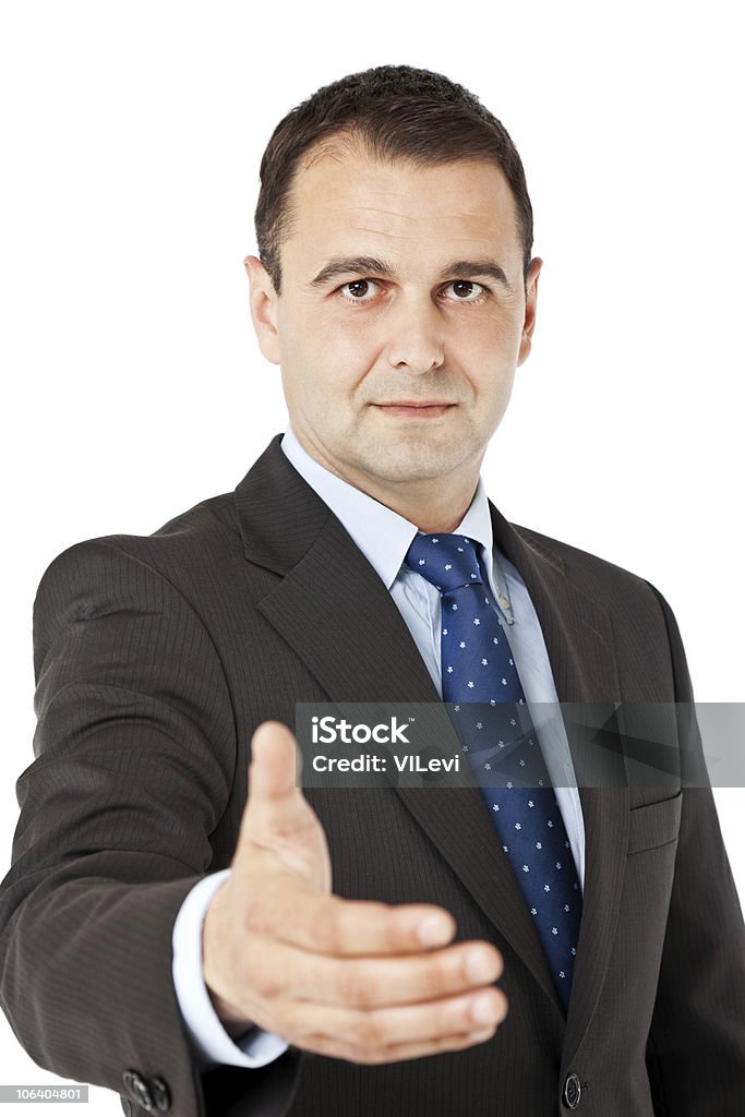 Male offering handshake Businessman offering handshake, isolated on white background Adult Stock Photo