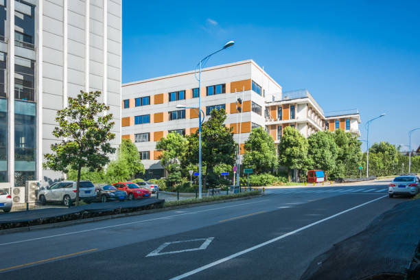 istock empty brick road nearby office building,china 1064054648
