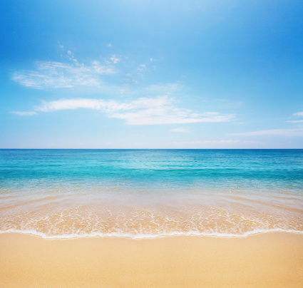 Aerial view of tropical beach turquoise clear water paradise in white sand